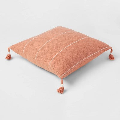  Square Textured Stripe Tassel Decorative Throw Pillow Terracotta - Threshold™