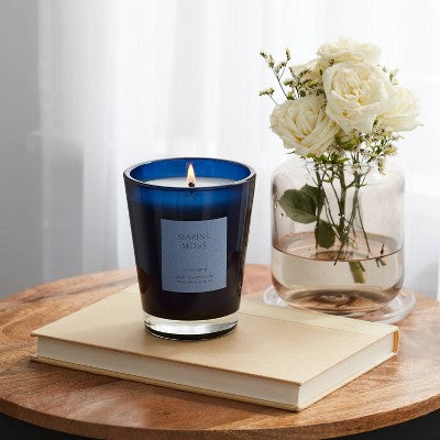  Colored Vase Glass With Dustcover Marine Moss Candle Blue - Threshold™