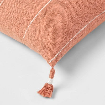  Square Textured Stripe Tassel Decorative Throw Pillow Terracotta - Threshold™