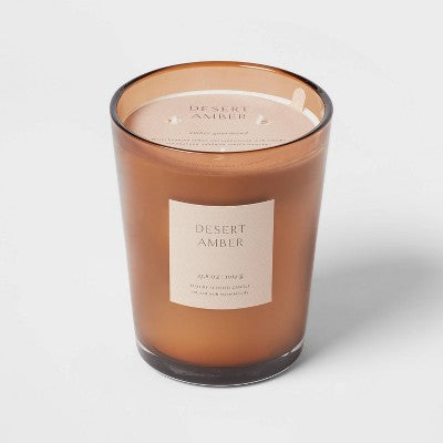 Colored Vase Glass With Dustcover Desert Amber Candle Brown - Threshold™