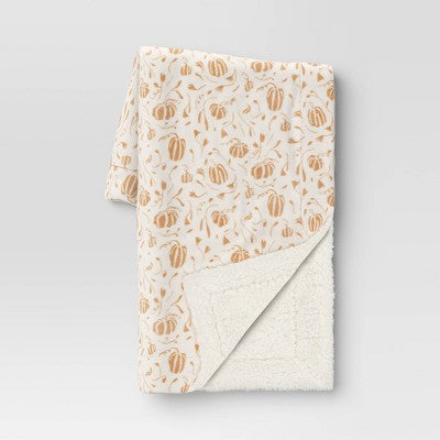 Mini Pumpkin Printed Plush With Shearling Reverse Throw Blanket - Threshold™