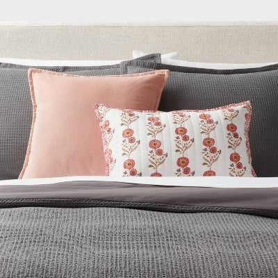  Sunflower Dec Pillow Oblong Ivory/Melon Pink/Gold/Green - Threshold™: Cotton Voile, Indoor Use, Floral Design