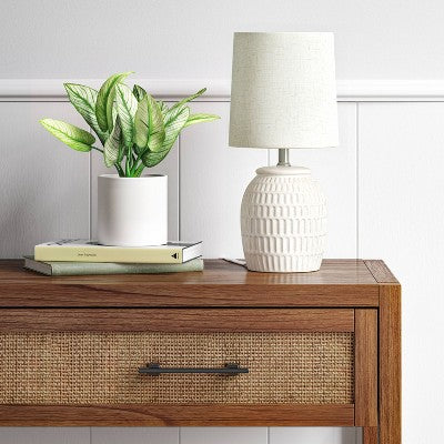  Embossed Scoop Pattern Ceramic Mini Lamp (Includes LED Light Bulb) White - Threshold™