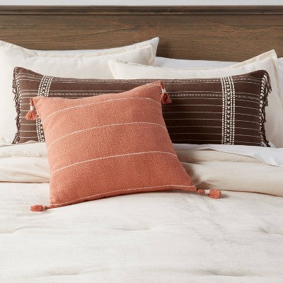 Square Textured Stripe Tassel Decorative Throw Pillow Terracotta - Threshold™