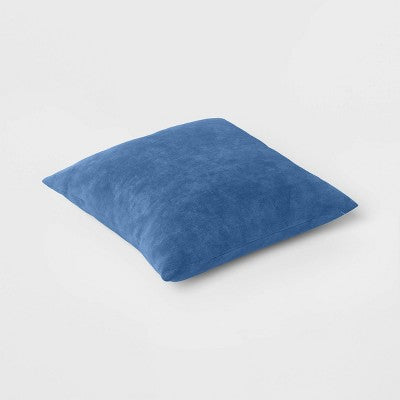  Washed Cotton Velvet Square Throw Pillow Blue - Threshold™: Indoor Use, Removable Cover, Hidden Zipper