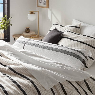  Lumbar Modern Woven Plaid Decorative Throw Pillow Black/Off-White - Threshold™