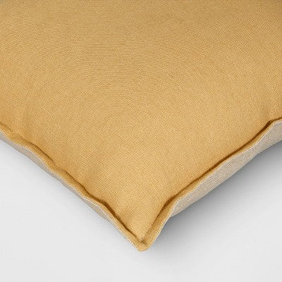  Square Linen Reversible Throw Pillow With Flange Contrast Neutral/Gold - Threshold™