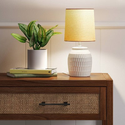  Embossed Scoop Pattern Ceramic Mini Lamp (Includes LED Light Bulb) White - Threshold™