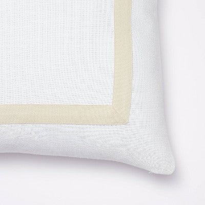  Euro Cotton Slub Border Applique Decorative Throw Pillow White/Camel - Threshold™ Designed With Studio McGee: Square Indoor Pillow