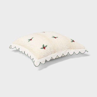  Holiday Embroidered Boucle Decorative Throw Pillow Off White - Threshold™