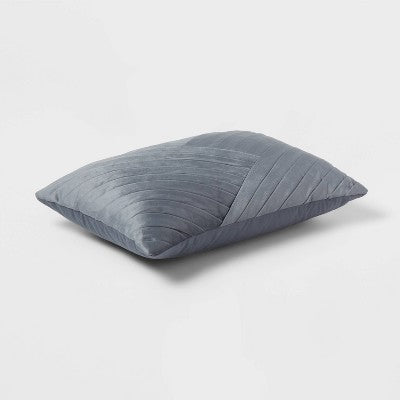  14"x20" Luxe Oblong Velvet Pleated Decorative Pillow Slate Blue - Threshold™: Cotton Velour, Indoor Use, STANDARD 100 By OEKO-TEX