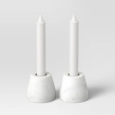  Set Of 2 Marble Taper Holders White - Threshold™