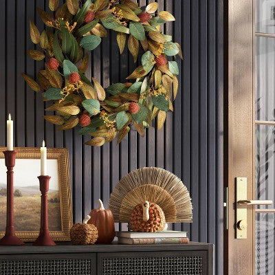  Fall Leaf Wreath Green - Threshold™