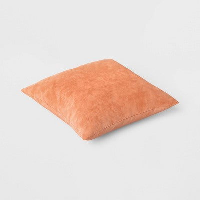  Washed Cotton Velvet Square Throw Pillow Pink - Threshold™: Indoor Velvet Cushion, Hidden Zipper, Polyester Fill