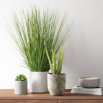  25" X 15" Artificial Onion Grass Arrangement In Ceramic Pot - Threshold™