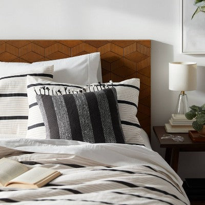  Square Modern Woven Stripe Decorative Throw Pillow Black - Threshold™