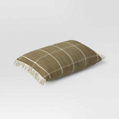  Oversized Cotton Gauze Grid Lumbar Throw Pillow Olive Green - Threshold™
