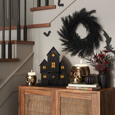  Halloween Grass Wreath Black - Threshold™