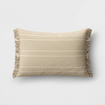  Textured Linen Striped Throw Pillow Neutral - Threshold™