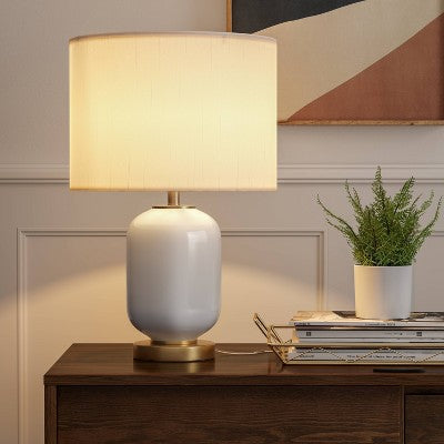  Large Assembled Rounded Cylinder Glass Table Lamp (Includes LED Light Bulb) White - Threshold™