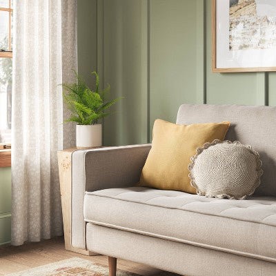  Square Linen Reversible Throw Pillow With Flange Contrast Neutral/Gold - Threshold™