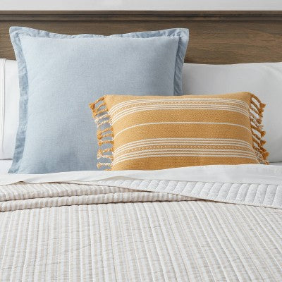  Oblong Woven Stripe Braided Fringe Decorative Throw Pillow Dark Gold - Threshold™