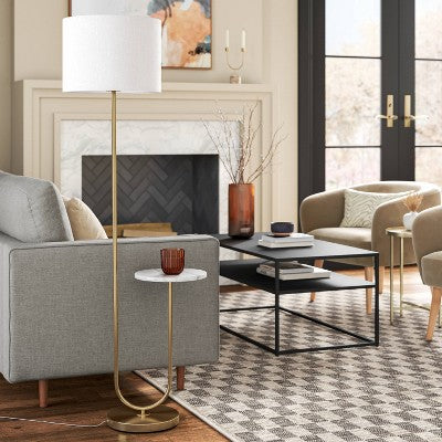  60"x20.5" Floor Lamp With Marble Table - Threshold™: Modern Standing Lamp With Polyester Shade