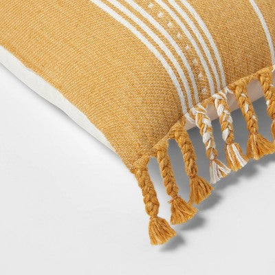  Oblong Woven Stripe Braided Fringe Decorative Throw Pillow Dark Gold - Threshold™