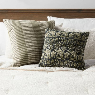  Square Double Cloth Printed Decorative Throw Pillow Navy/Green/Cream - Threshold™