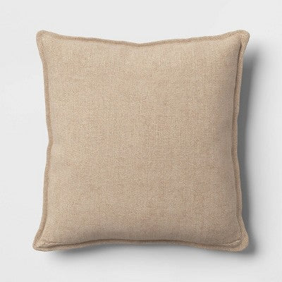 Square Linen Reversible Throw Pillow With Flange And Contrast Neutral/Green - Threshold™