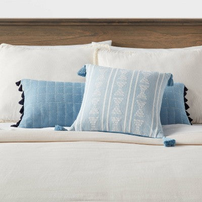  Oversized Oblong Pick Stitch Plaid Tassel Decorative Throw Pillow - Threshold™
