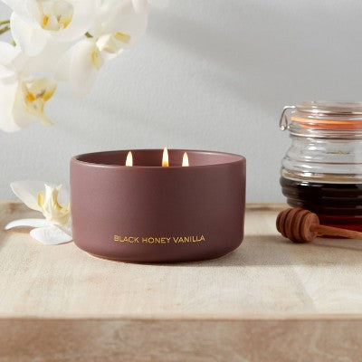  15oz Ceramic Jar 3-Wick Black Honey Vanilla Candle Plum Purple - Threshold™