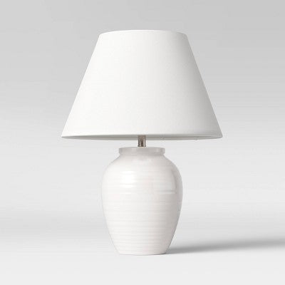  16.5"x13" Turned Ceramic Table Lamp White - Threshold™: Modern Accent, Linen Shade, No Assembly Required