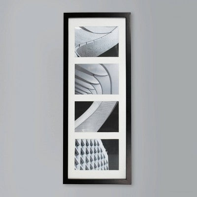  5" X 7" Thin Collage 4 Photos Frame Black - Threshold™: Modern Wall Decor, MDF Material, Glass Window