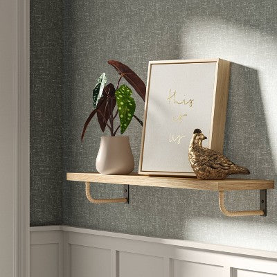 24" X 6" Woodgrain Shelf With Wrapped Rattan Bracket Brown - Threshold™