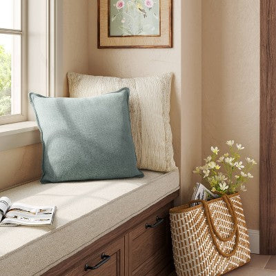  Square Linen Reversible Throw Pillow With Flange And Contrast Neutral/Green - Threshold™