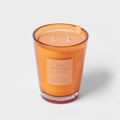 Colored Vase Glass With Dustcover Mandarin & Guava Candle Orange - Threshold™