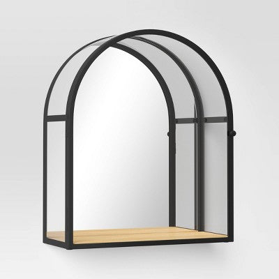  12"x14" Arched Mirrored Display Box Black - Threshold™: Modern Vertical Decor With Shelf