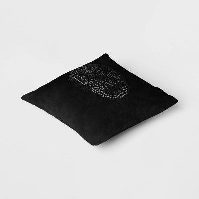  Beaded Skull Velvet Square Throw Pillow Cover Black - Threshold™: Skeleton Pillow, Hidden Zipper, Indoor Use