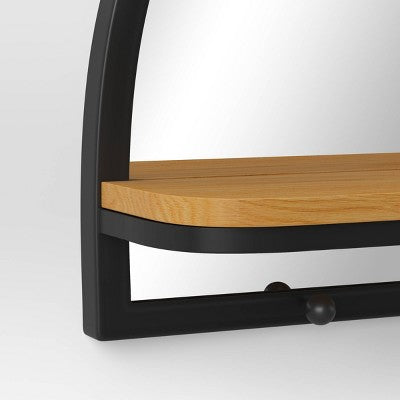  24"x15" Arch Wall Mirror With Shelf And Pegs Brown/Black - Threshold™: Modern Style, Horizontal Orientation, Includes Mounting Hardware