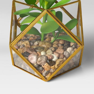  5" X 4" Artificial Succulent Plant With Brass Terrarium - Threshold™
