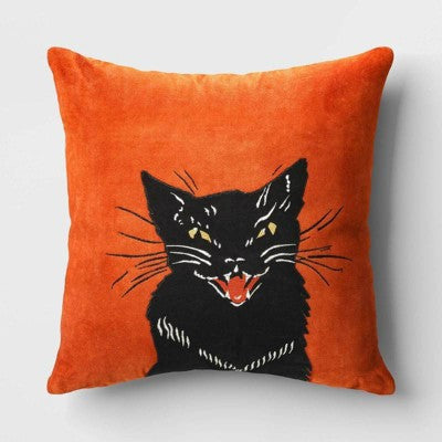  Fierce Cat Applique Cotton Velvet Square Halloween Throw Pillow - Threshold™
