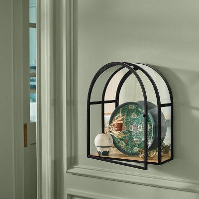  12"x14" Arched Mirrored Display Box Black - Threshold™: Modern Vertical Decor With Shelf