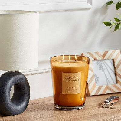  Colored Vase Glass With Dustcover Tobacco And Bergamot Candle Yellow - Threshold™