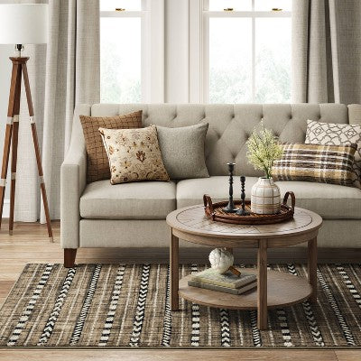  5'x7' Bethel Woven Stripe Rug Cream/Brown/Black - Threshold™: Geometric Medium Pile, Skid-Resistant, Indoor Area Rug