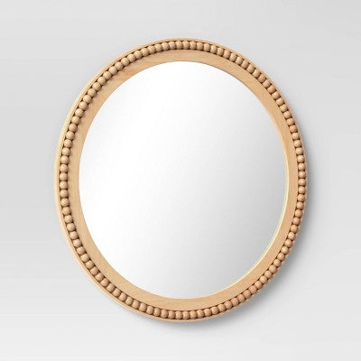  28" Dia Round Wooden Beaded Wall Mirror Natural - Threshold™