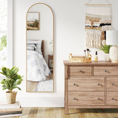  20" X 65" Arched Metal Leaner Mirror Brass - Threshold™