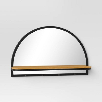 24"x15" Arch Wall Mirror With Shelf And Pegs Brown/Black - Threshold™: Modern Style, Horizontal Orientation, Includes Mounting Hardware