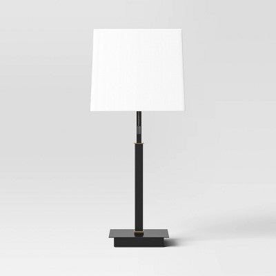  22.5"x7" Square Base Stick Lamp With USB Black - Threshold™: Modern Desk Lighting, ETL Listed, Linen Shade
