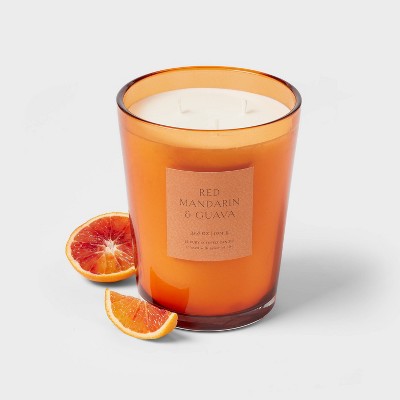  Colored Vase Glass With Dustcover Mandarin & Guava Candle Orange - Threshold™